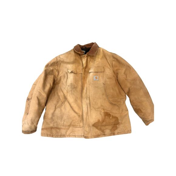 Carhartt Duck Canvas Work Jacket Quilted Lined Distressed Workwear patina